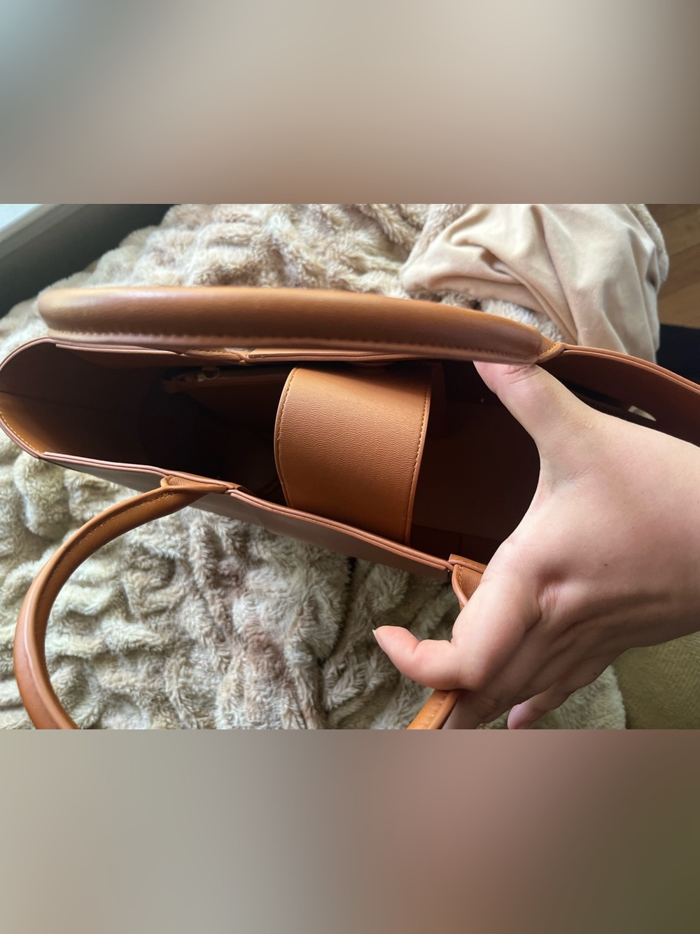 The Mega Tessare Woven Leather Handbag in Saddle by J.McLaughlin - Picture 8 of 9